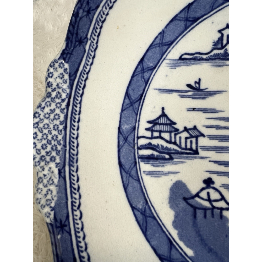 Antique 1820 Ashworth Canton Blue Transferware Handled Dish 10.5” x 9” - Picture 6 of 13
